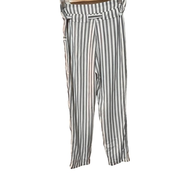 3/$30 STRIPED PAPER BAG HIGH WAIST PANTS XIX PALMS GRAY WHITE TIE RAYON SZ 1 - Picture 7 of 12